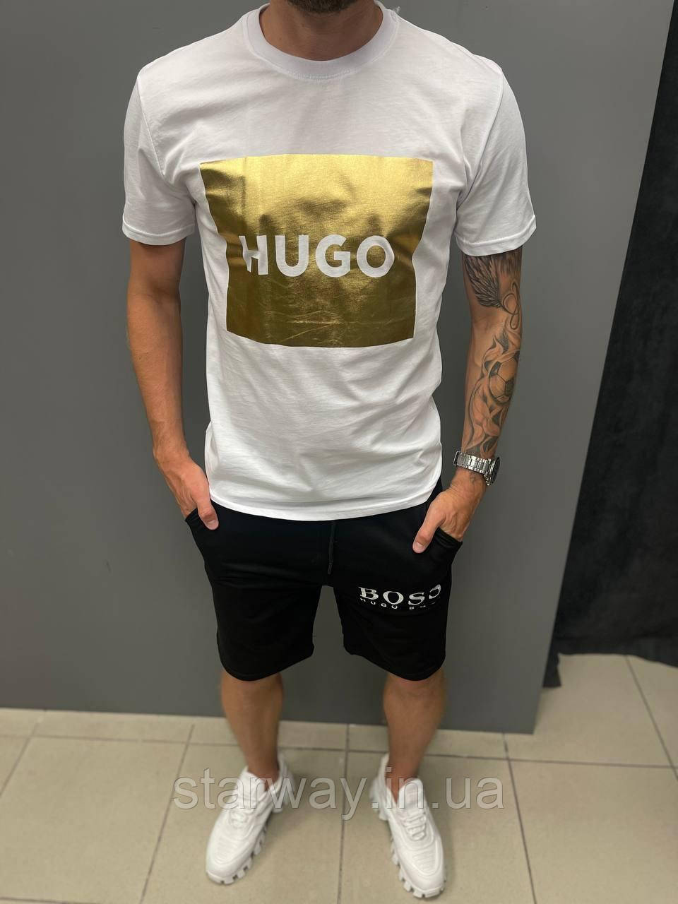Спортивний літній костюм футболка та шорти | boss логотип принт