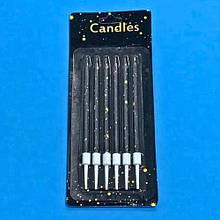 Свічки для торта "Класичні" 12 см ( 6 шт.) чорні + краплі золота