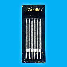 Свічки в торт "Оксамит" 12 см (6 шт.) срібло