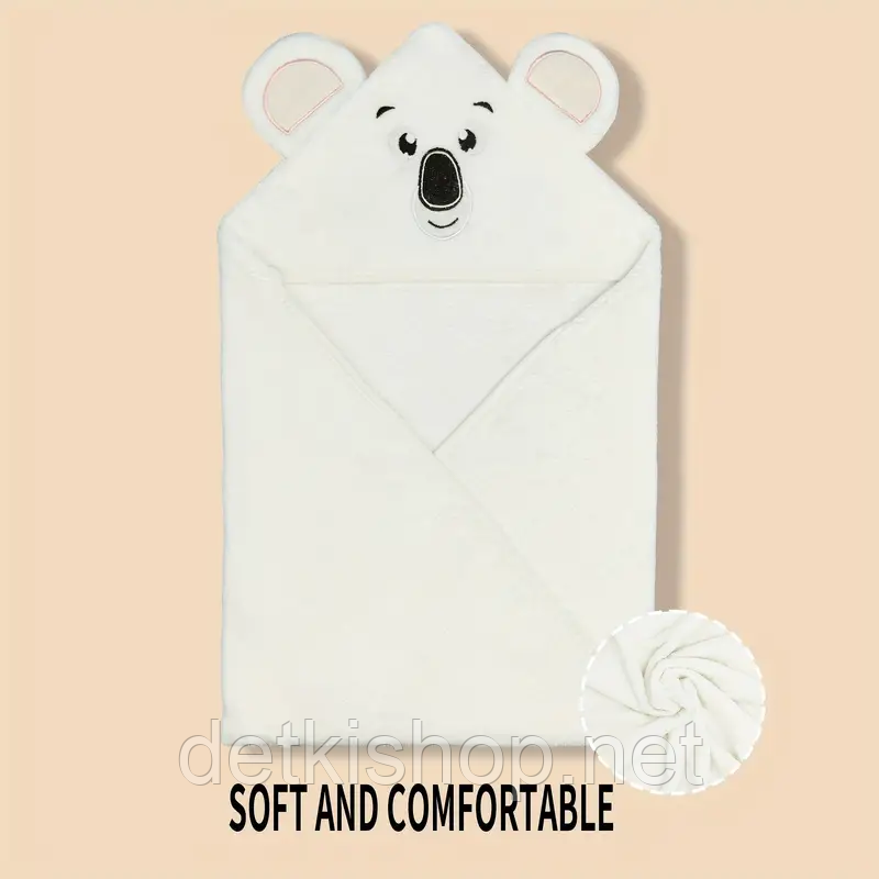 Дитячий білий рушник ведмедик з капюшоном для новонароджених
