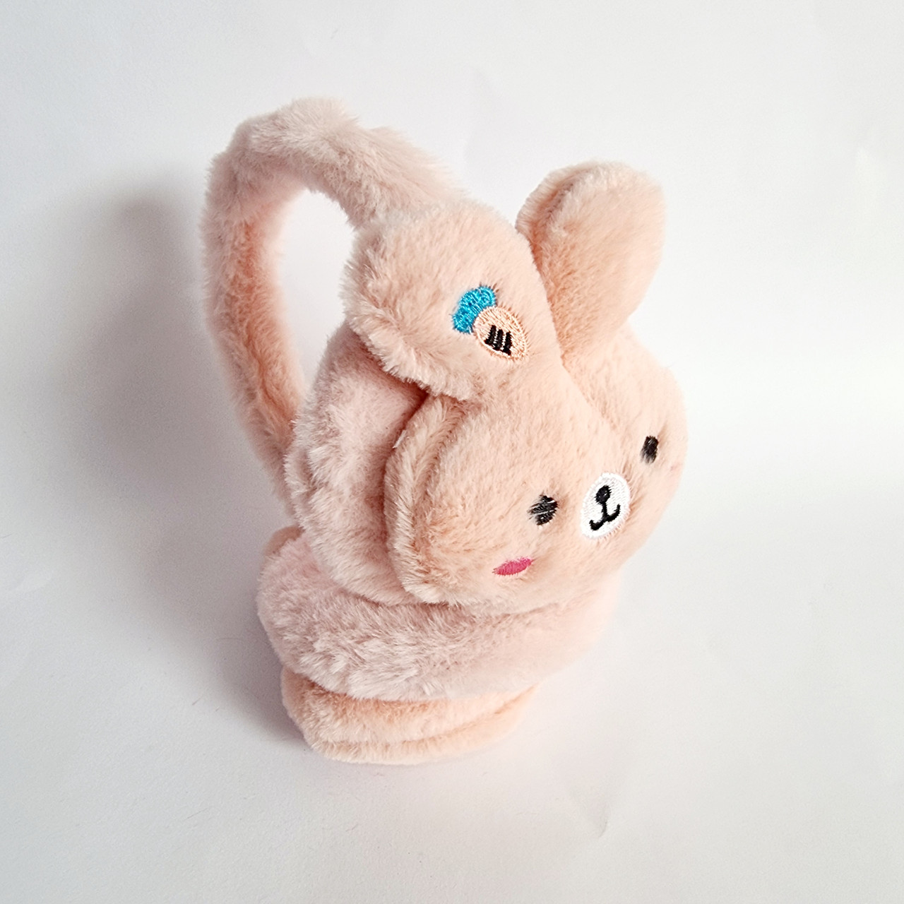 Хутряні дитячі навушники Зайчики з морквиною абрикосові, об'єм 52-56 см