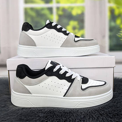 Кросівки кеди жіночі білі з сірим та чорним Swin-shoes 4439, фото 1