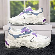 Кросівки жіночі білі з бузковим на об'ємній підошві Swin 4558, фото 2