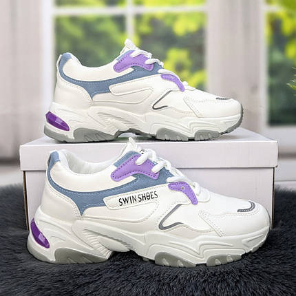 Кросівки жіночі білі з бузковим на об'ємній підошві Swin 4558, фото 1