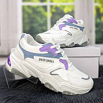 Кросівки жіночі білі з бузковим на об'ємній підошві Swin 4558, фото 3