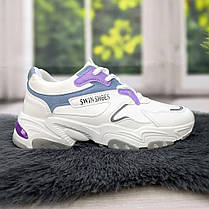 Кросівки жіночі білі з бузковим на об'ємній підошві Swin 4558, фото 4