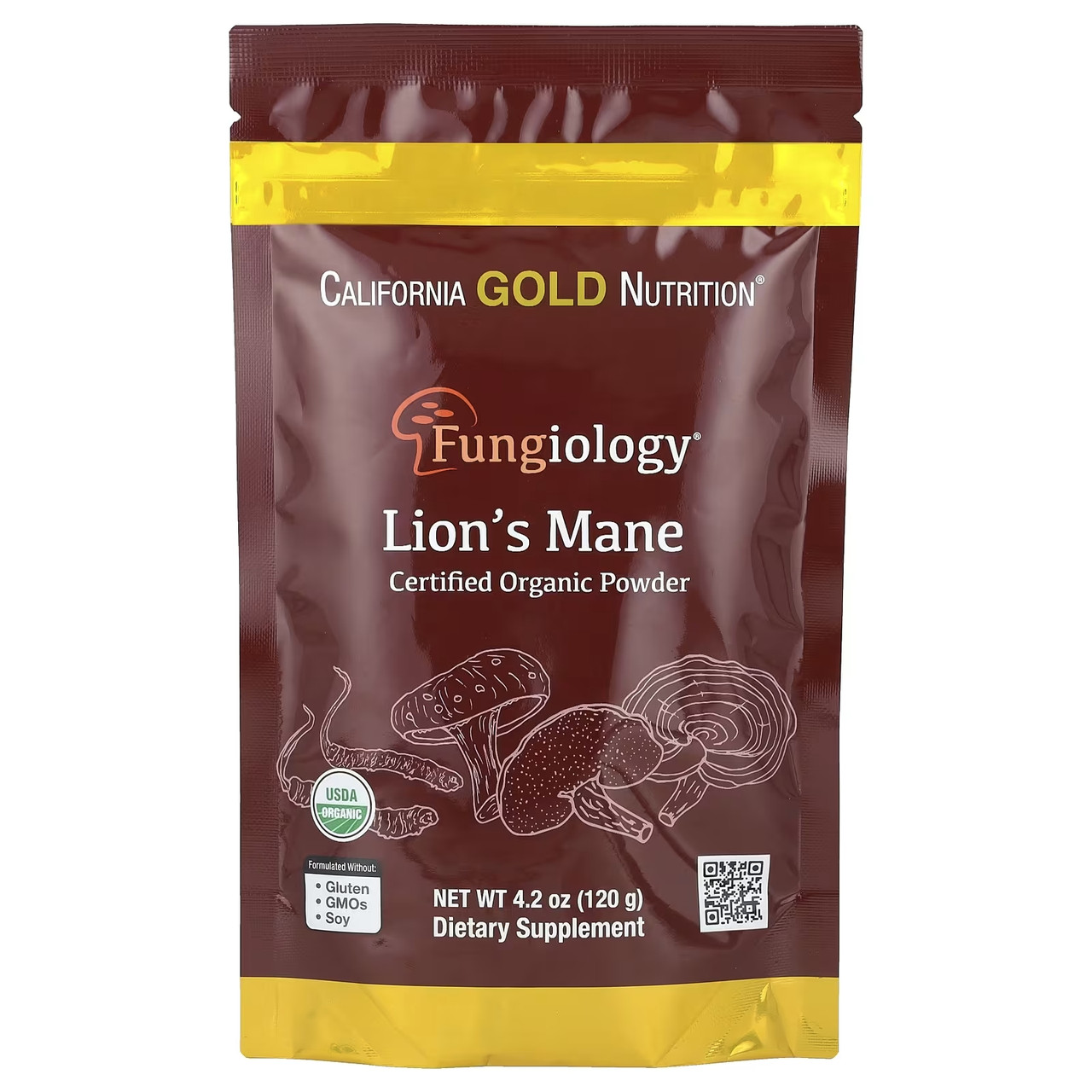 Їжовик  органічний 120 г для мозку пам'яті California Gold Nutrition США, фото 1