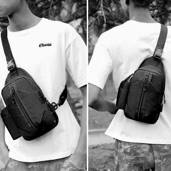 Тактична сумка слінг чорна з кордури 4 кишені водонепроникна для активного відпочинку, фото 1