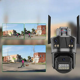 Потрійна IP-камера із сигналізацією Rotation P12, Wifi, 12mp (4mp+4mp+4mp)