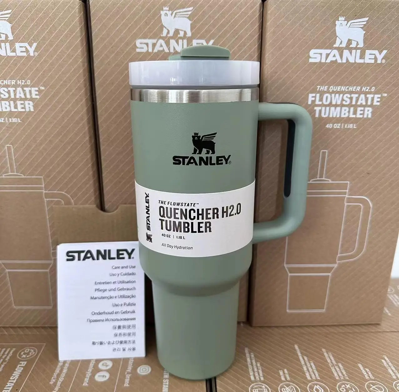 Термос-термочашка Stanley Quencher H2.0 Tumbler з нержавіючої сталі Олива 1,18 л KT6007801 peremogaua