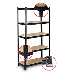 Стелаж | 150х70х30 см | чорний | 5 полиць МДФ | універсальний  | оцинкований | міцний | не псує підлогу