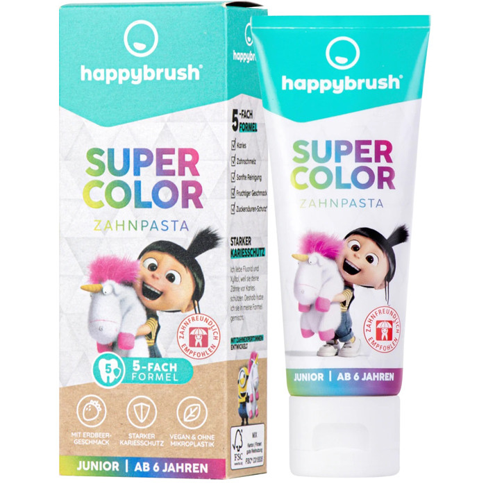 Дитяча зубна паста зі смаком полуниці від 6 років Happybrush Super Color Junior Zahnpasta 75мл, фото 1