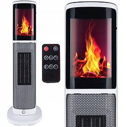 Колонний тепловентилятор Carruzzo q20k 2000 Вт з імітацією каміна з пультом ДК Білий