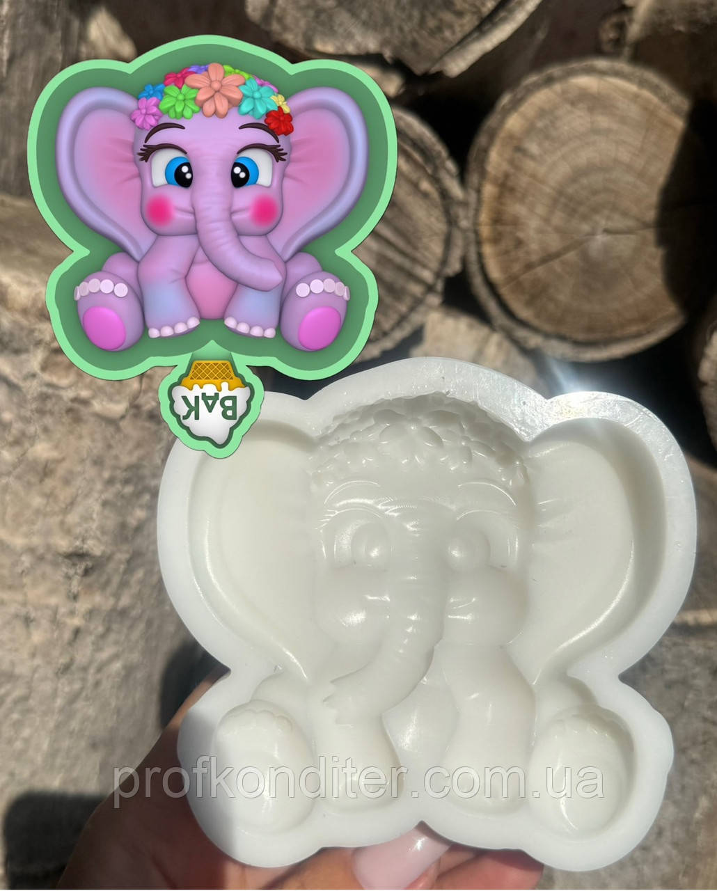 Ексклюзив. Силіконовий молд для ГІПСУ та ін "Слоненя в 2Д форматі", фото 1