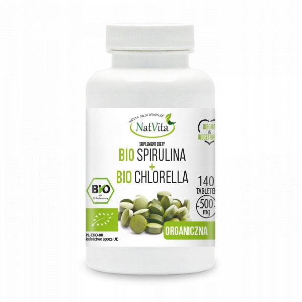 BIO Spirulina + BIO Chlorella Organic Superfood 140 таблеток NatVita