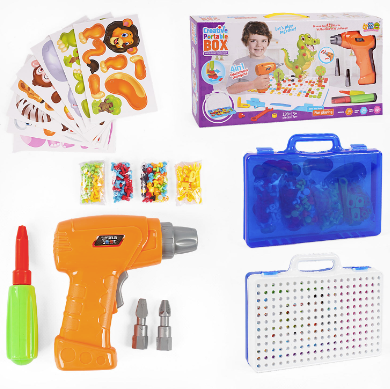 Розвиваючий дитячий конструктор із шуруповертом, болтова мозаїка 3D 683 А на 198 деталей, різнокольорова