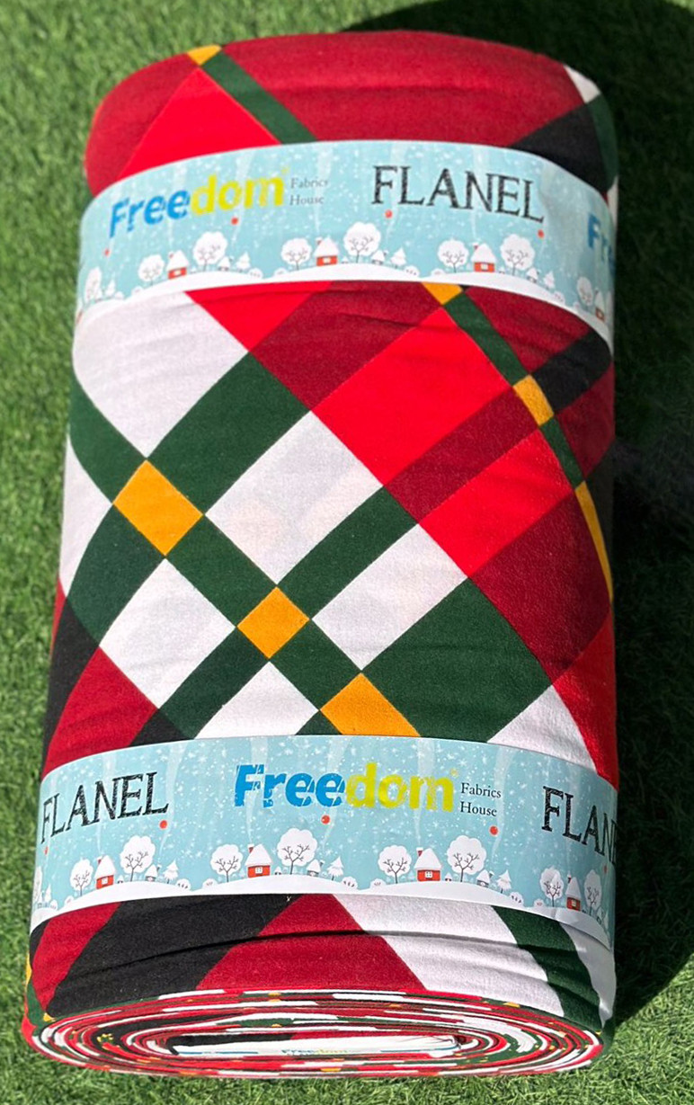 Постільна бавовняна тканина 240 см набивна Фланель (байка) червона з геометричним принтом, рулон 25 м