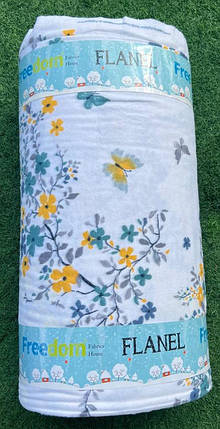 Бавовняна тканина для постільної білизни 240 см Фланель (байка) біла набивна з малюнком гілочки з квітами та метелики, рулон 25 м, фото 1