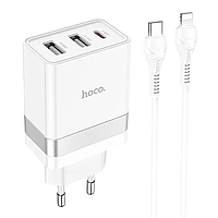 Зарядний пристрій Hoco 2 USB/Type-C PD 30 W + Кабель Type-C to Lightning