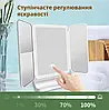 Потрійне дзеркало з підсвіткою і збільшенням на ніжці для макіяжу. Дзеркало із сенсорним екраном і збільшенням, фото 6