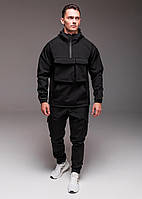 Костюм Softshell чоловічий весняний осінній анорак штани на флісі Софт Шелл повсякденний чорний