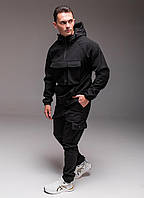 Костюм Softshell чоловічий весняний осінній анорак штани на флісі Софт Шелл повсякденний чорний