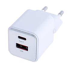 Зарядний пристрій білий US-CC189 PD30W+QC3.0 A+C Dual-port Fast Charger (white, EU) USAMS, фото 4