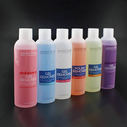 Рідина для зняття гель-лаку Jerden Proff Gel Remover з ланоліном. полуниця з вершками. 200 мл, фото 2