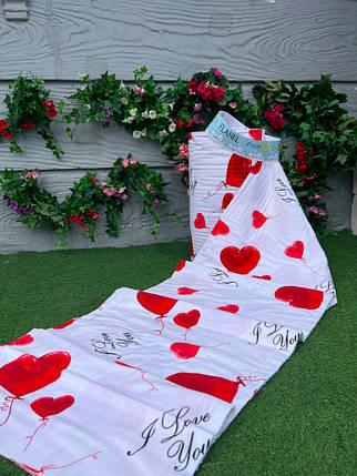 Біла набивна Фланель (байка) 240 см із принтом великі червоні серця, бавовняна постільна тканина в рулоні 25 м, фото 1