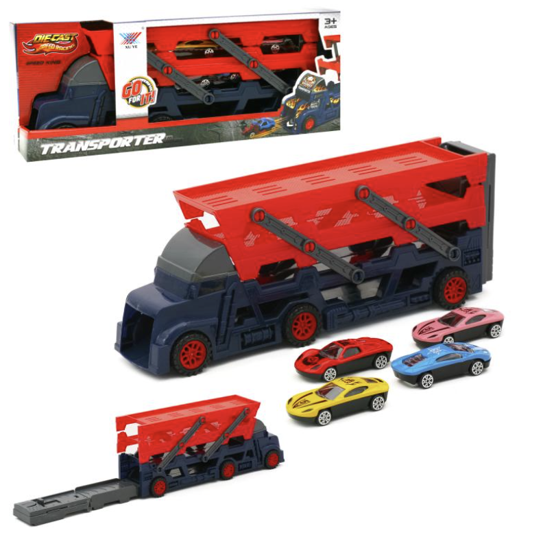 Набір з транспортом трейлер K140A11 29,5см, машинки 4шт,3+., фото 1