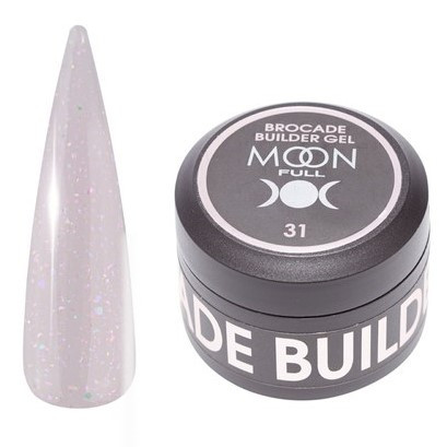 Гель моделюючий Moon Full Brocade Builder Gel з поталлю №31, 30 мл, сіро-рожевий