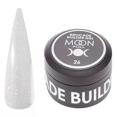 Гель моделюючий Moon Full Brocade Builder Gel з поталлю №26, 30 мл, молочний