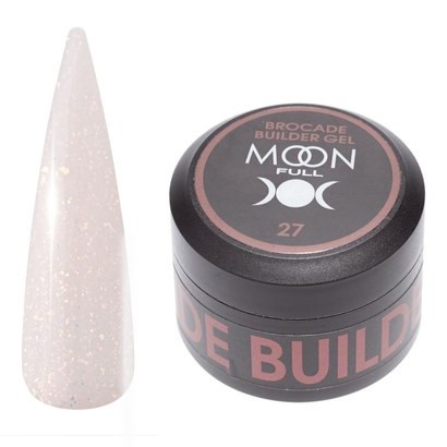 Гель моделюючий Moon Full Brocade Builder Gel з поталлю №27, 30 мл, молочно-персиковий