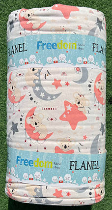 Дитяча постільна тканина 240 см Фланель (байка) 100% бавовняна біла з малюнком ведмедики на Місяці та зірочки, у рулоні 25 м, фото 1