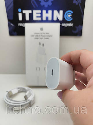 Мережевий зарядний пристрій Apple iPhone 15 Pro Max 2in1 USB-C + плетений кабель Type-C to Type-C (Білий), фото 1