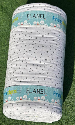 Набивна білоземельна постільна Фланель (байка) 240 см з принтом дрібні сірі зірочки зі 100% бавовни, у рулоні 25 м, фото 1