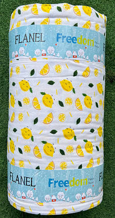 Бавовняна тканина 240 см для постільної білизни Фланель (байка) біла набивна з малюнком лимони, рулон 25 м, фото 1