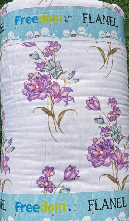 Тканина 100% бавовняна для постільної білизни Фланель (байка) 240 см білоземельна принтована з квітковим малюнком, рулон 25 м