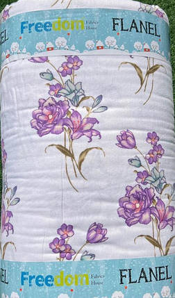 Тканина 100% бавовняна для постільної білизни Фланель (байка) 240 см білоземельна принтована з квітковим малюнком, рулон 25 м, фото 1