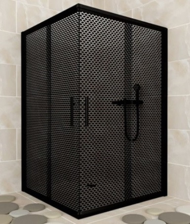 Душова кабіна Aquanil INDIANA 100х100х190, двері розсувні, скло з чорним мал 6 мм, профіль золото БЕЗ ПІДДОНА, фото 1