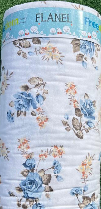 Світла постільна тканина Фланель (байка) 240 см біла набивна з квітковим принтом, рулон 25 м