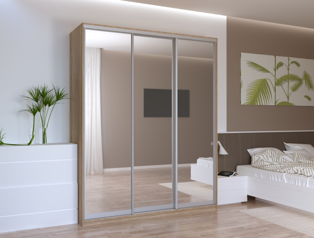 Шафа-купе трьохдверна Doros Сіті Лайт 180х60х225 см Дуб сонома/3 Дзеркала (DRS-011094), фото 1