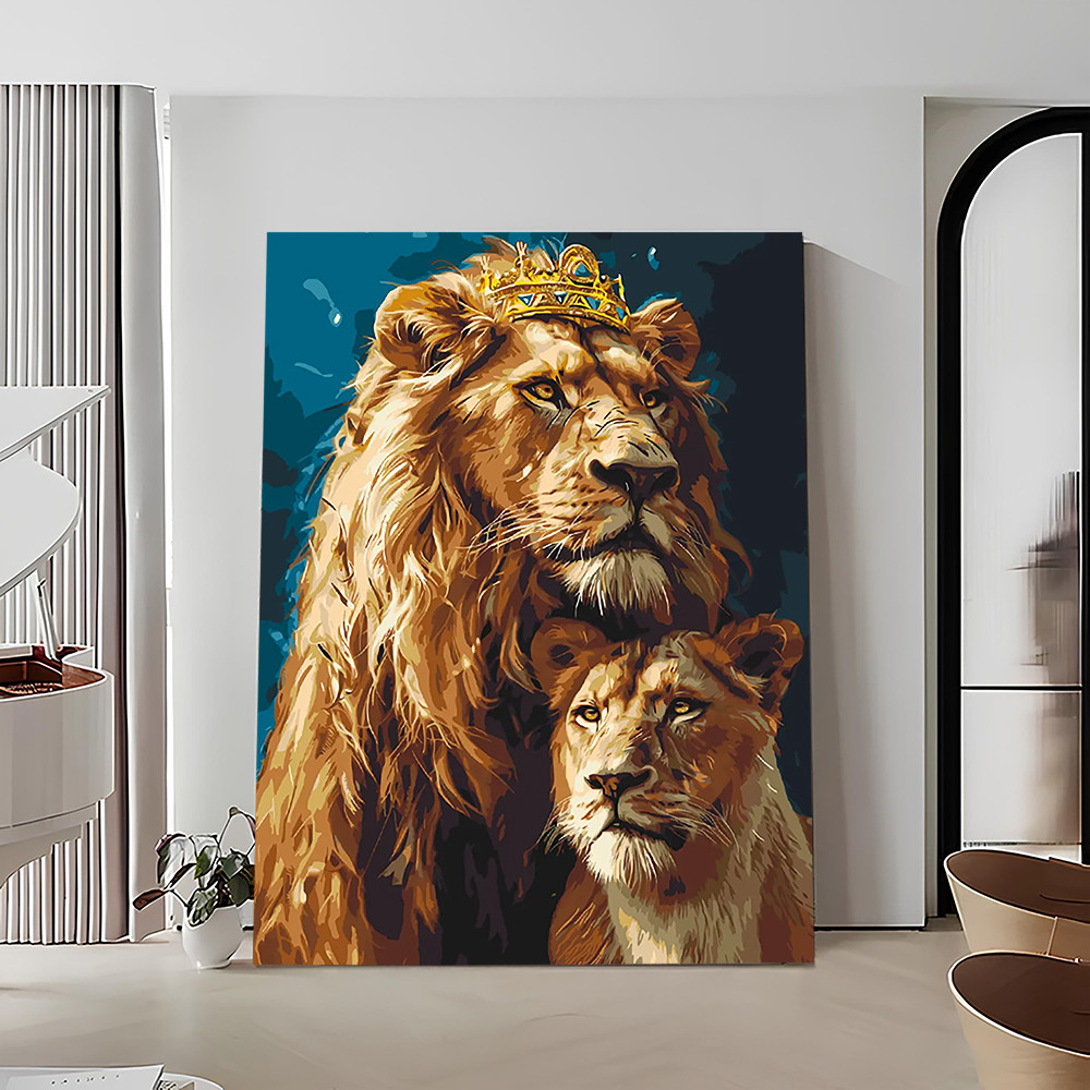 Картины по номерам 40*50 "Король лев и львица с красками металлик ...