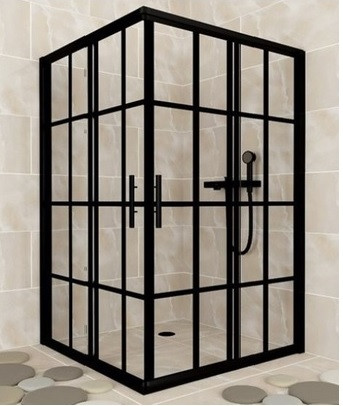 Душова кабіна Aquanil INDIANA 100х100х190, двері розсувні, скло з чорним мал 6 мм, профіль золото БЕЗ ПІДДОНА, фото 1