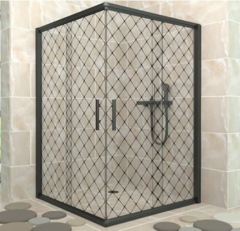 Душова кабіна Aquanil INDIANA DIAMANTE 100х100х190, двері розсувні, скло з чорним мал 6 мм, профіль чорний БЕЗ ПІДДОНА, фото 1