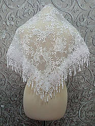 Весільна мереживна хустка (шаль, косинка, шарф) в білому кольорі, вінчальна хустка, хустка у церкву (храм)