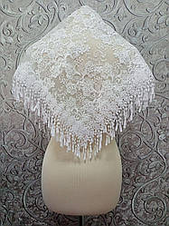 Весільна мереживна хустка (шаль, косинка, шарф) в білому кольорі, вінчальна хустка, хустка у церкву (храм)