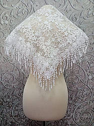 Весільна мереживна хустка (шаль, косинка, шарф) в білому кольорі, вінчальна хустка, хустка у церкву (храм)