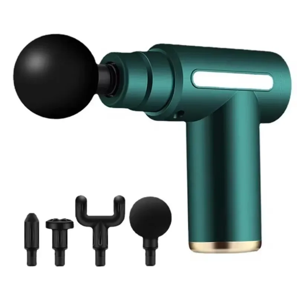 Масажер м'язовий ручний Massage Gun Акумуляторний перкусійний Масажний 4 насадки для рук ніг шиї