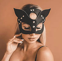 Маска для рольових ігор БДСМ маска кішки з екошкіри чорна еротична маска